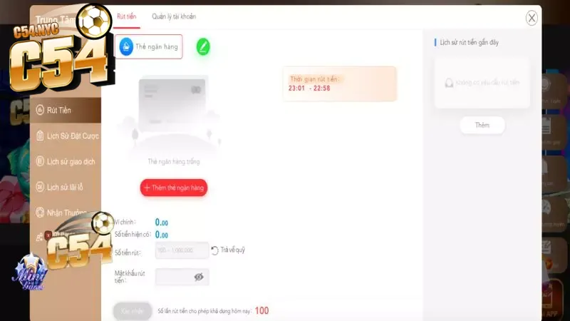 Điền đủ thông tin theo biểu mẫu rút tiền