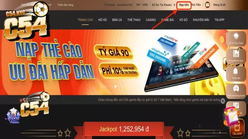 Nạp tiền C54 – Hướng dẫn đúng chuẩn, giao dịch an toàn 24/24 Gửi tiền cực nhanh chóng trên C54