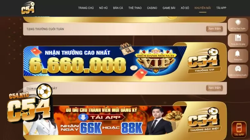 Khuyến mãi C54 điểm danh mỗi ngày - Cơ hội nhận thưởng khủng Khuyến mãi C54 điểm danh mỗi ngày cực hấp dẫn