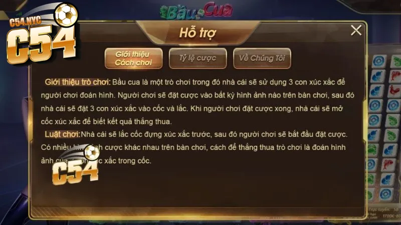 Bầu Cua Tôm Cá C54 - Hướng dẫn luật chơi hiệu quả Luật chơi Bầu Cua C54 chi tiết