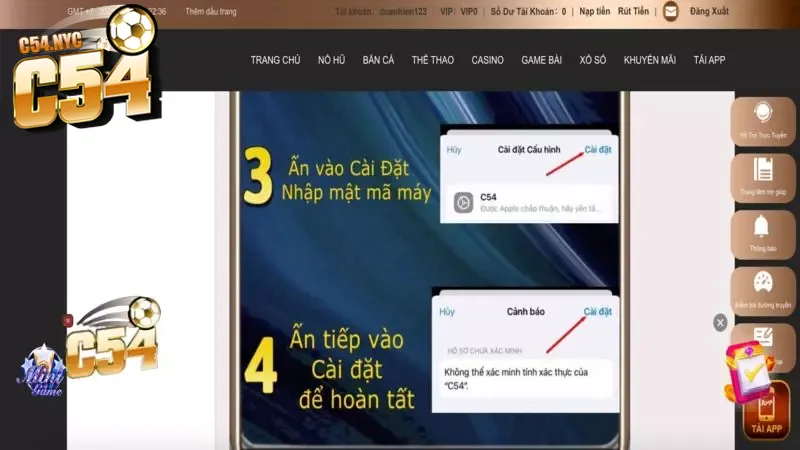 Tải app C54 về điện thoại | Hướng dẫn cài đặt iOS/ Android Lưu ý cần thiết giúp tải app C54 thành công