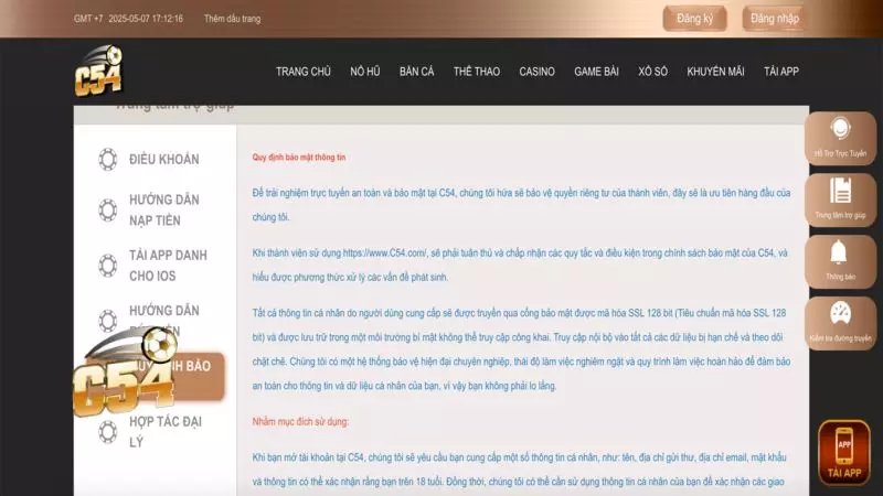 Chính sách bảo mật Tuân thủ chủ trương bảo mật tại C54