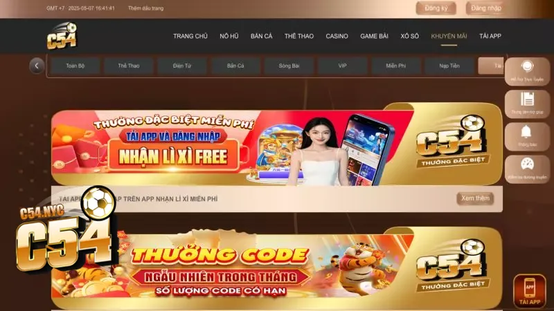 Tải app nhận lì xì miễn phí - Hoạt động nhận thưởng độc quyền Ưu đãi độc quyền chỉ có trên C54